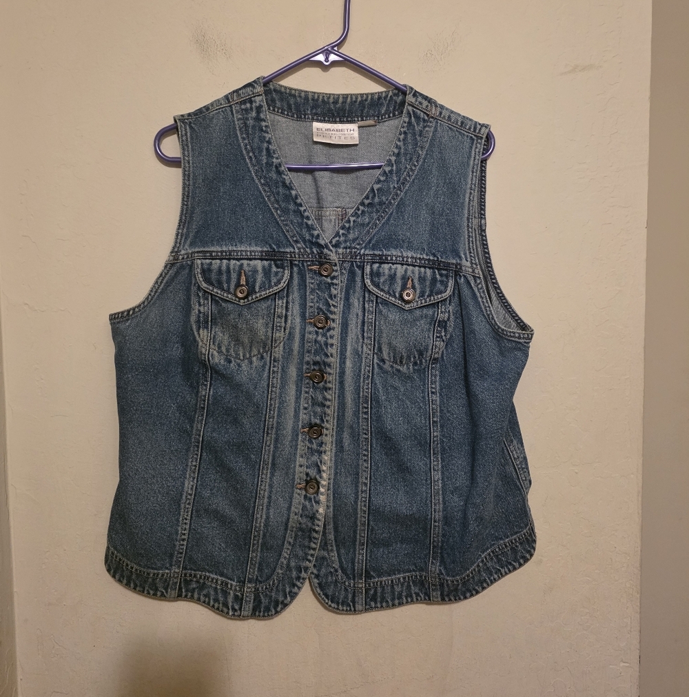 Liz Claiborne Petites Denim Button-Down Vest Size Large